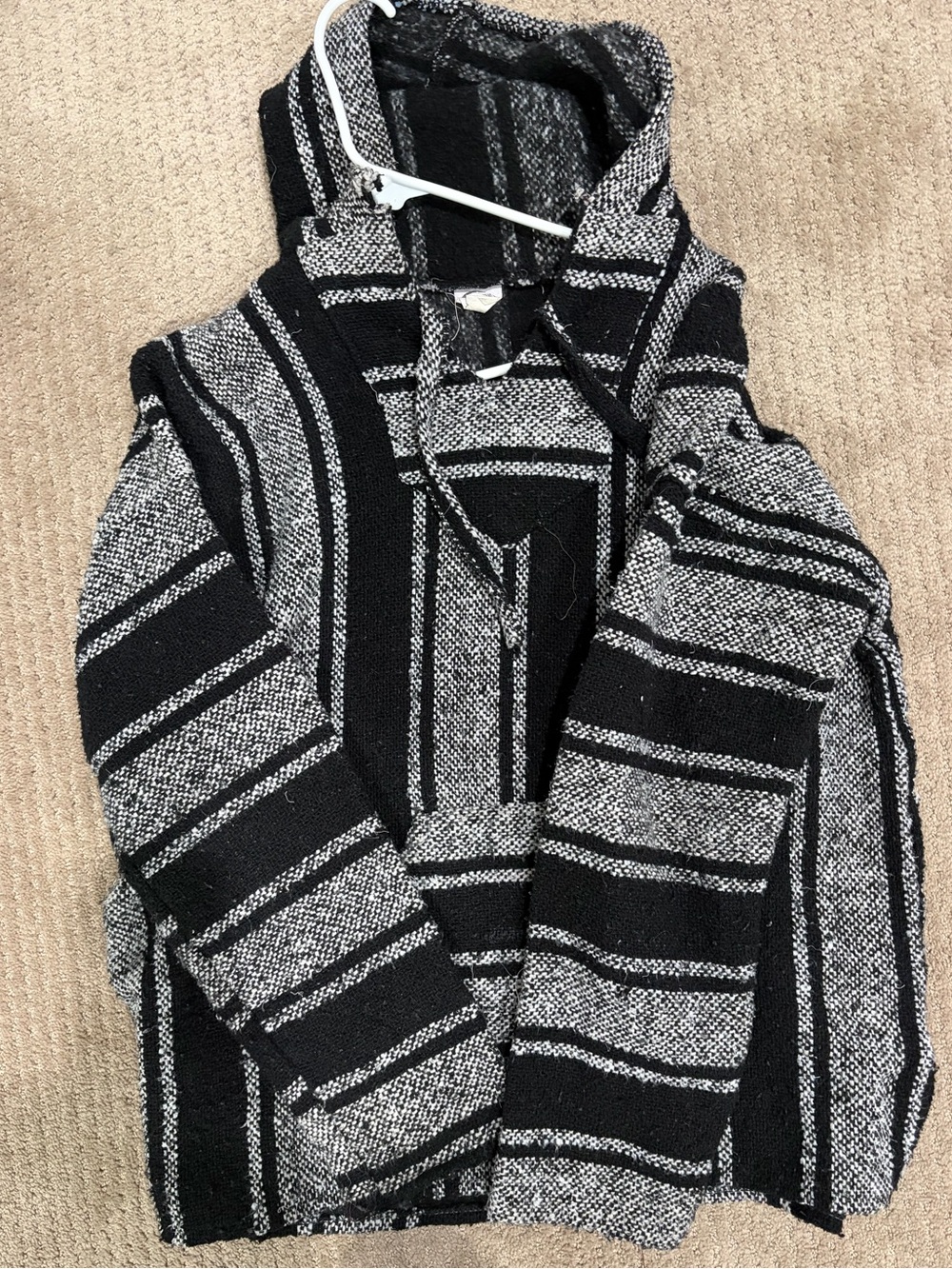 Black & Gray Striped Hooded Sweater